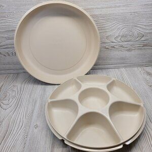 2 Pc Tupperware‎ Veggie Dip Serving Tray Snacks Party 7 Divided 1665-1 Vtg